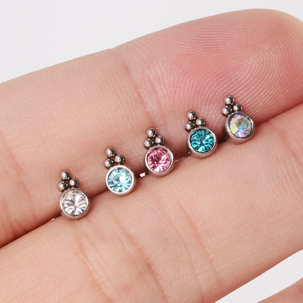 New 1PC 16G G23 Titanium&Steel CZ Gem Triangle Labret Lip Ring Crystal Cluster Ear Cartilage Tragus Helix Piercing Screw Fit Top