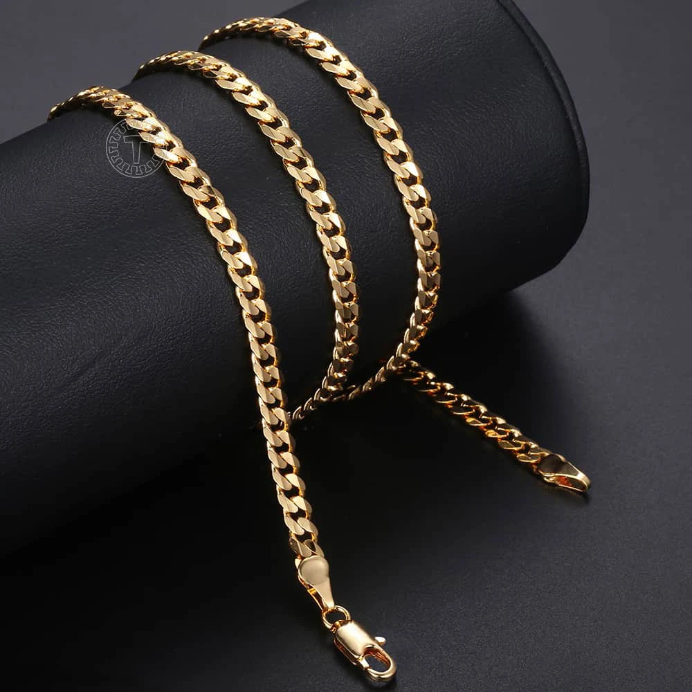 Men\'s Cuban Link Chain Necklace 4.5mm Gold Color Necklace Gift For Men Wholesale Jewelry Gifts 50cm 60cm Chain US Stock LGN438A