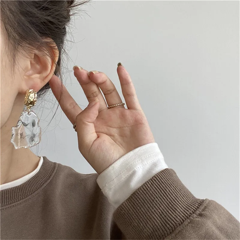 YANGLIUJIA Irregular Ink  Texture Acrylic Earring Personality Exaggerated Geometry Stud Earrings Ms Jewelry Gift 2021