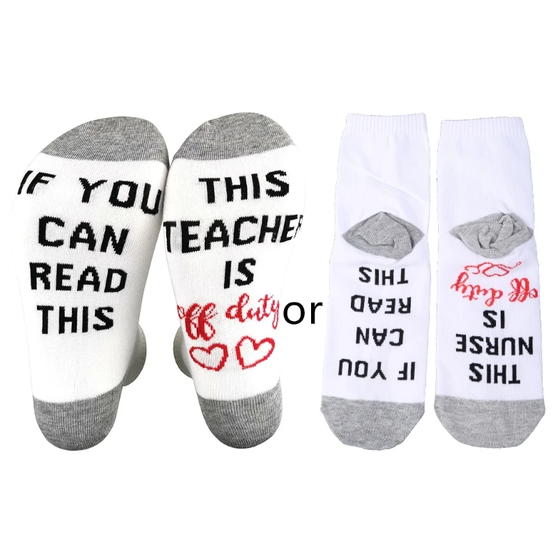 Unisex Funny Words Letter Crew Socks If You Can Read This Nurse Teacher Hosiery