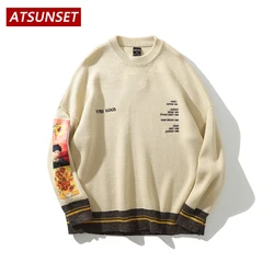 ATSUNSET Art Painter Van Gogh sweter męski hiphopowy sweter w stylu Vintage sweter Harajuku sweter lato czarny Top