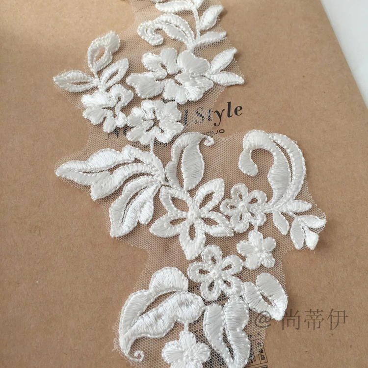 Embroidery Applique Lace Ivory   Applique Medallions Piece Lace For  Wedding  Dress Fabric DIY VEIL