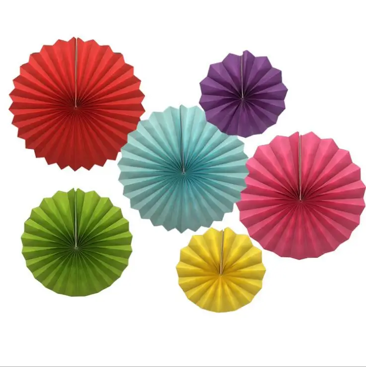 6 stks/set Roze Paars Groen Blauw Wiel Tissue Papier Opknoping Fans Bloemen Craft Voor Birthday Party Wedding Baby Shower Decoratie