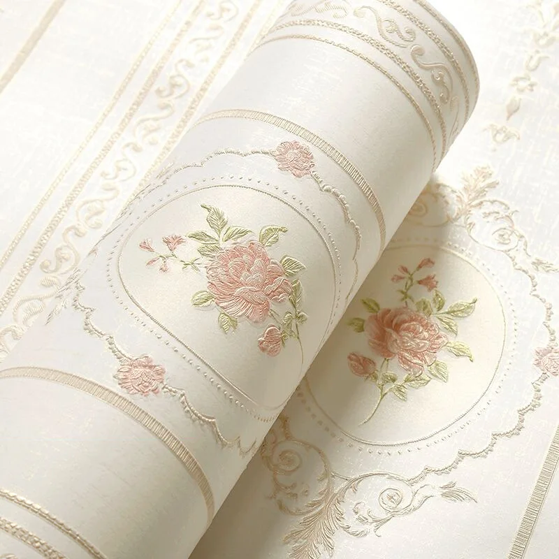 European Countryside Style Floral Wallpaper Room Bedroom Guest Room 3D Warm Non-Woven Wedding Room Background Wallpaper