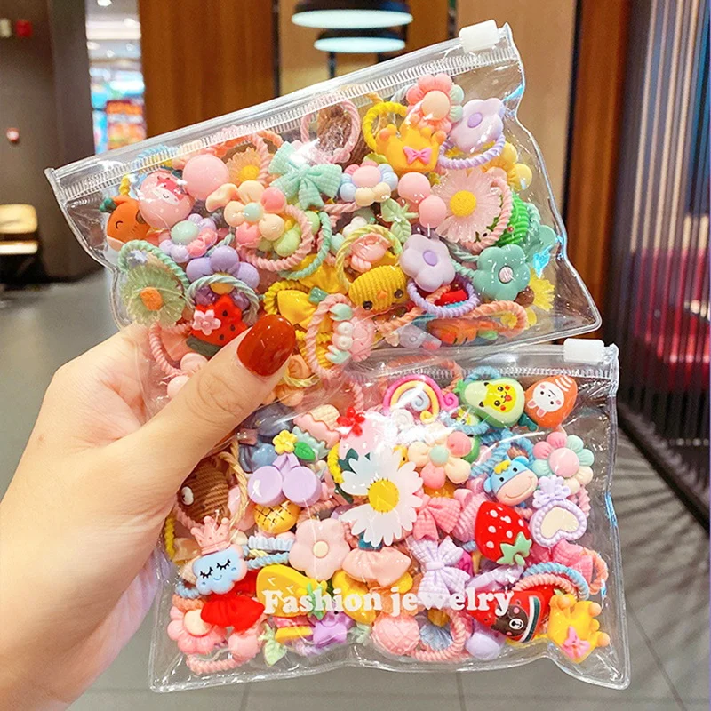 10Pcs/Set Girls Cute Colorful Cartoon Animal Flower Small Elastic Hair Bands Pigtail Fixed Hair Tie Scrunchie Hair Accessories