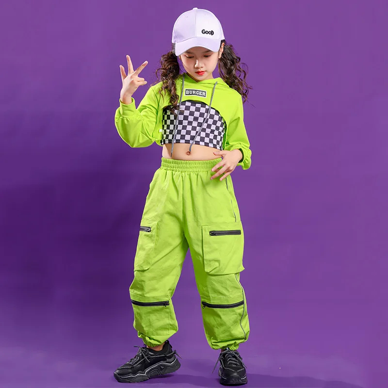 Kids Hip Hop Clothing Green Sweatshirt T Shirt Crop Tops Running Causal Pants For Girl Jazz Dance Costume Clothes Outfits