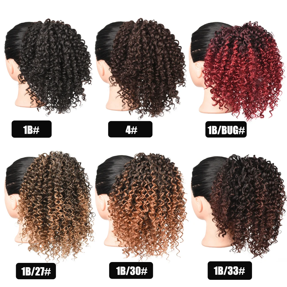 Afro Verworrene Lockige Synthetische Pferdeschwanz Puff Pferdeschwanz Haar Verlängerung Kordelzug Kurze Afro Pony Schwanz Clip in auf Haar Brötchen