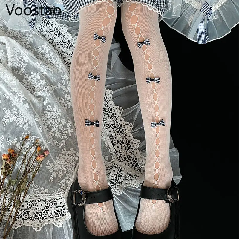 女の子のための日本のロリータスタイルのタイツ,柔らかいリボン付きのかわいいレースのストッキング,カワイイスタイル,原宿jk