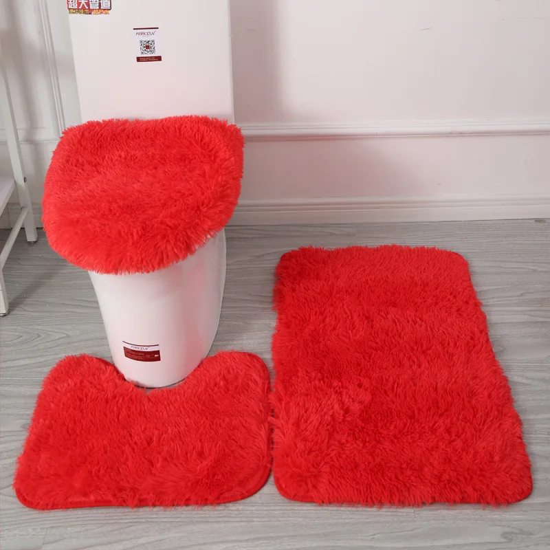 Monochromatic Non-Slip Hairy Carpet Set, Non-Slip Toilet Mat, Bath Mat, Absorbent Suit, Home Decoration, New Year