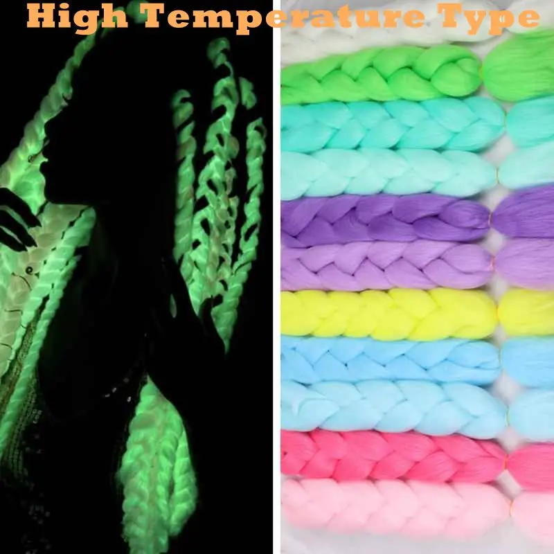 Ombre Glowing Luminous Luxury Synthetic Jumbo Braids Florescent Shining Hair In The Darkness  24inch 100G