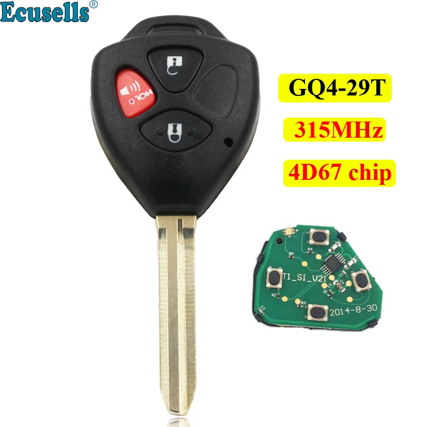 

2+1/3 Button Remote Key fob 315MHz with 4D67 Chip for Toyota Venza Matrix FCC ID: GQ4-29T