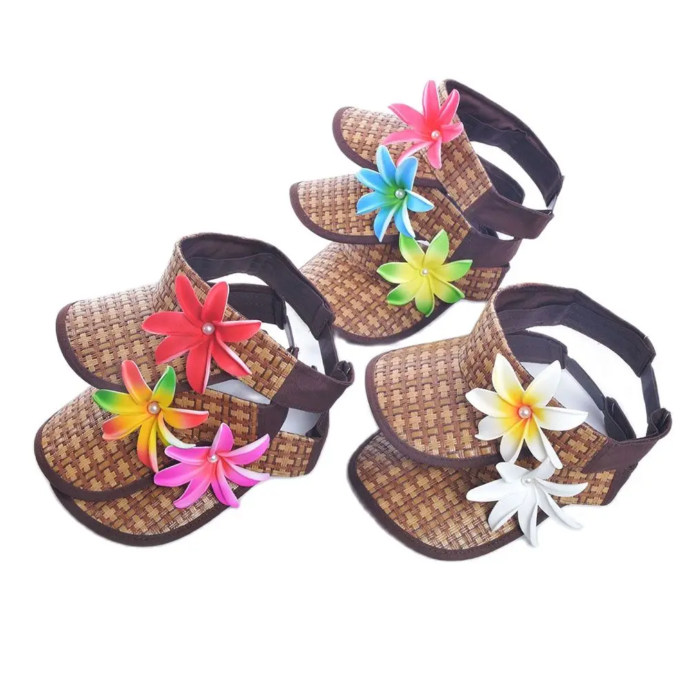 Free Shipping KN-hk006 24 pcs/lot Foam Plumeria Flower on Handmade Woven Sun Visor Trucker Hat Hawaii Women Summer Beach Caps