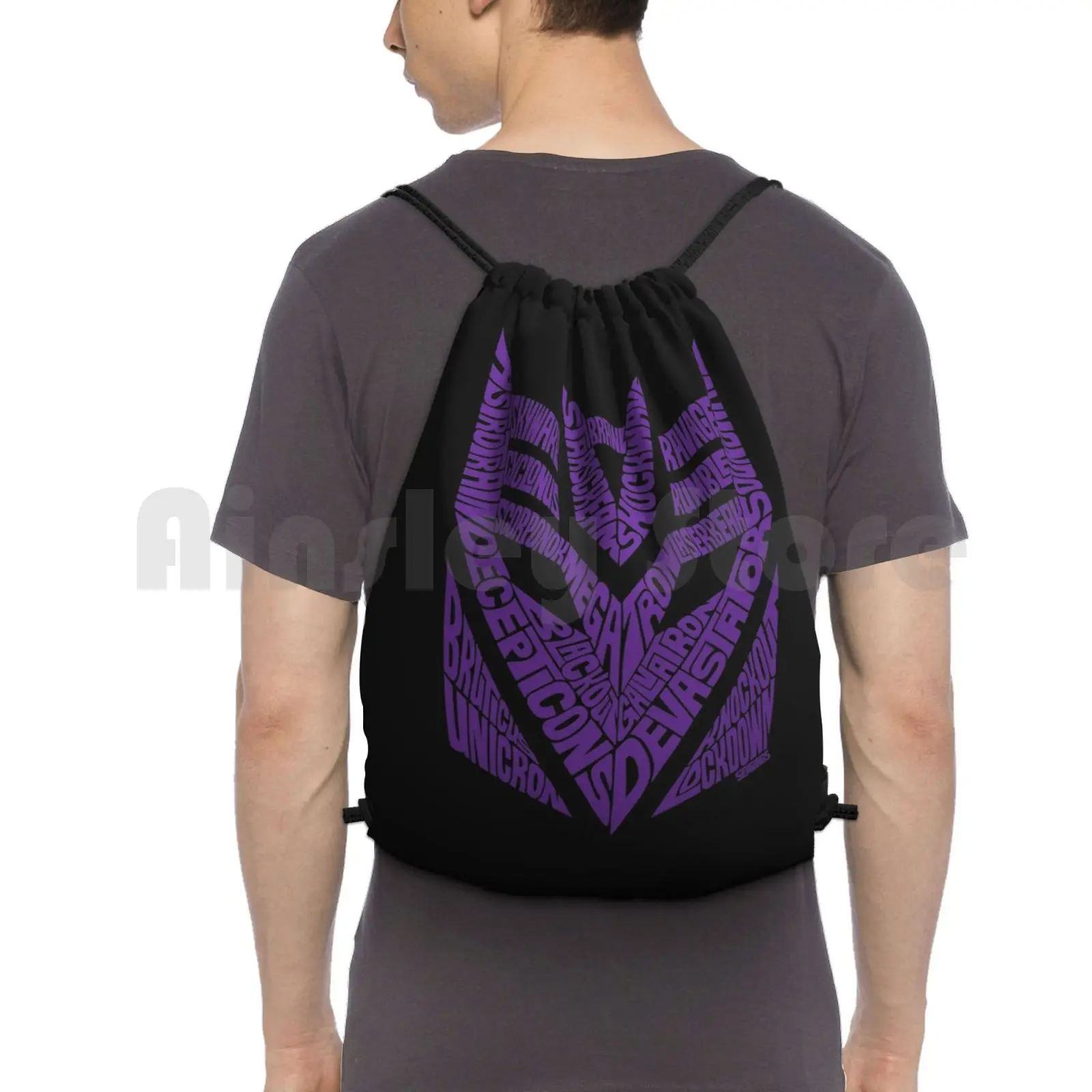 Decepticons Purple Backpack Drawstring Bags Gym Bag Waterproof Autobots Decepticons Comics Typography Seanings Movie Show