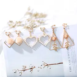 One Set 3 pairs Korea Style  Clip on Earrings No Pierced Simple Style Gold-color Geometric Clip Earrings