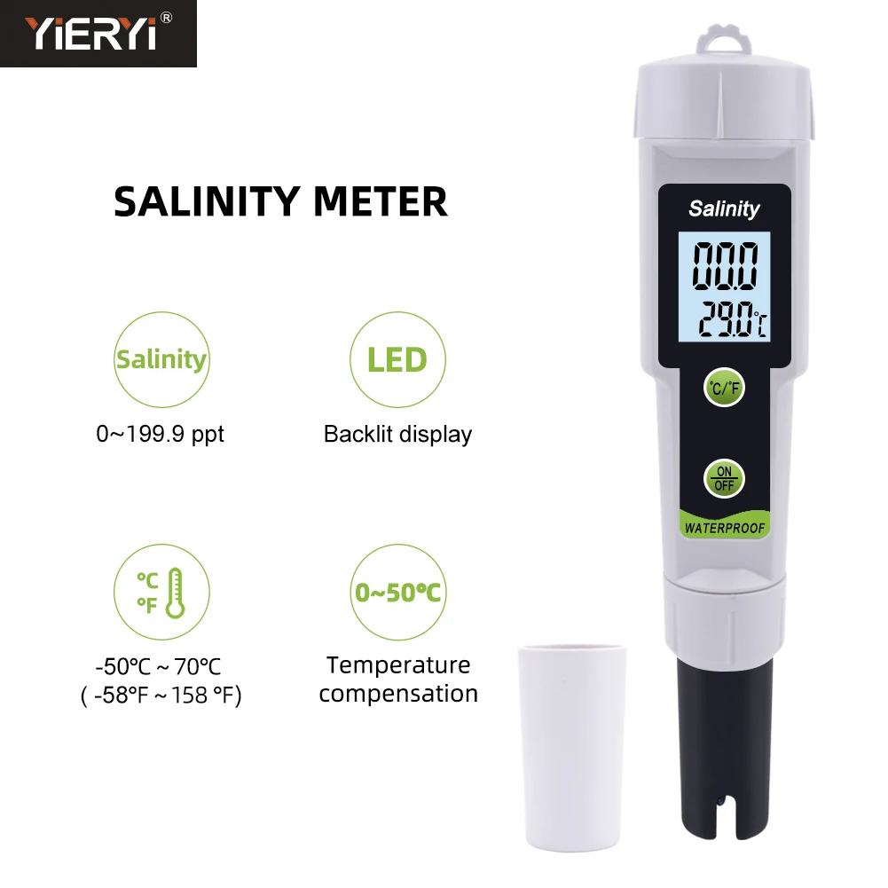 

Digital Salinity Meter 0~199ppt Salt Content Tester LCD Display High Precision Salty Concentration Seawater Tester for Aquarium