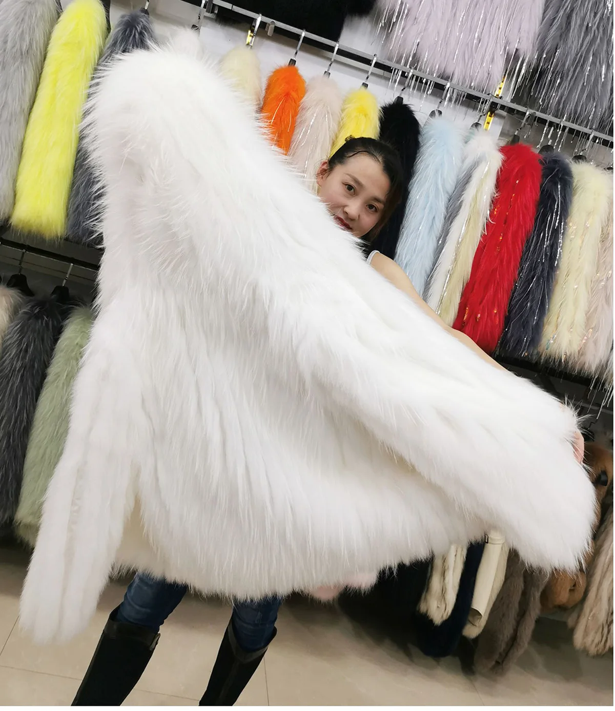 Fur raccoon fur woven jacket ladies winter fur jacket warm animal fur long-sleeved autumn jacket real animal fur woven