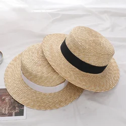 Simple Summer Women Wide Brim Straw Hat Fashion Chapeau Paille Lady Sun Hats Boater Wheat Panama Beach Hats Chapeu Feminino Caps