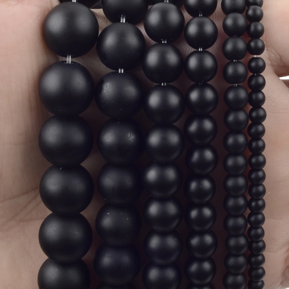 Natural Dull Polished Black Agates Onyx Stone Round Loose Spacer Beads For Jewelry Making DIY Bracelet Handmade 4/6/8/10/12mm