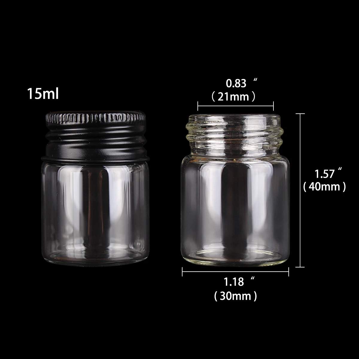 12 pieces 15ml 30*40mm Glass Candy Bottles Jars with Black Aluminum Top lid Mini Glass Vials for Art DIY Crafts