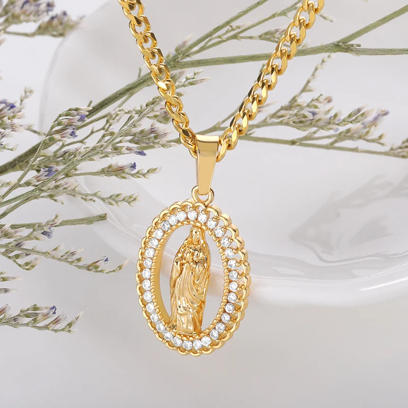 مياه الفولاذ غير القابل للصدأ الفولاذ موجة سلسلة يسوع الصليب قلادة للنساء المقدسة مريم العذراء قلادة قلادة للرجال الدين الإيمان مجوهرات