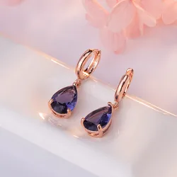 14K Gold Color Natural Amethyst Jewelry Drop Earring Women Aros Mujer Oreja Water Drop Amethyst Orecchini Garnet Earring Girls