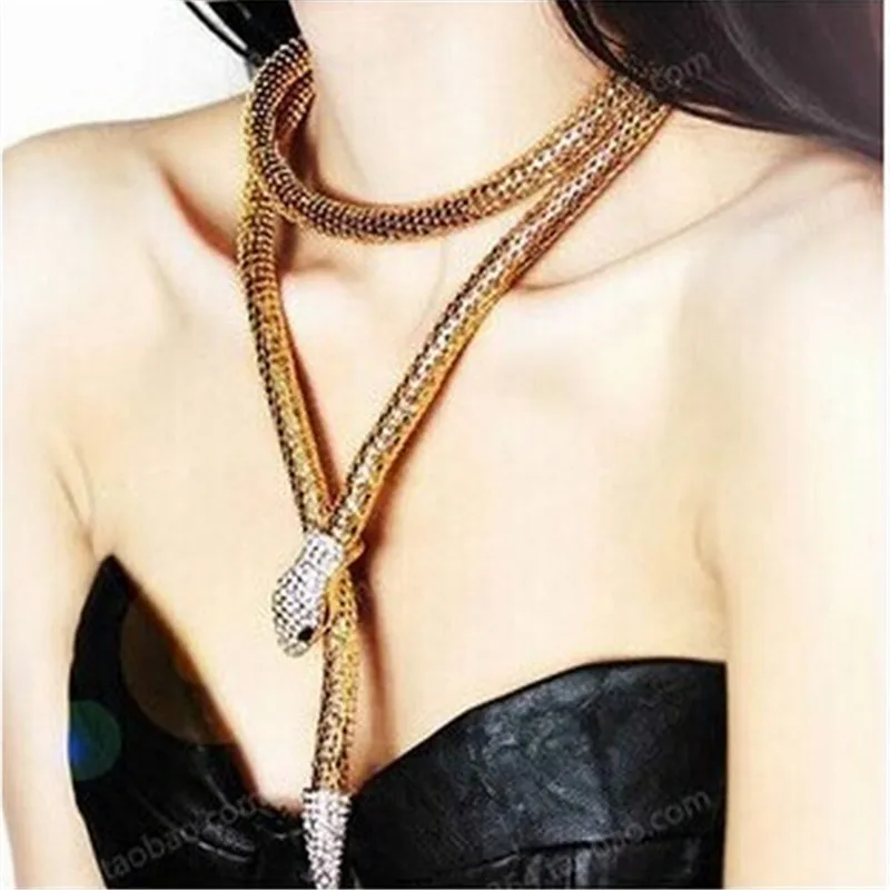 Trendy Elegant Long Snake Chains Necklace For Woman Punk Fashion Jewelry Gold Sliver Color Crystal Maxi Choker Necklaces New