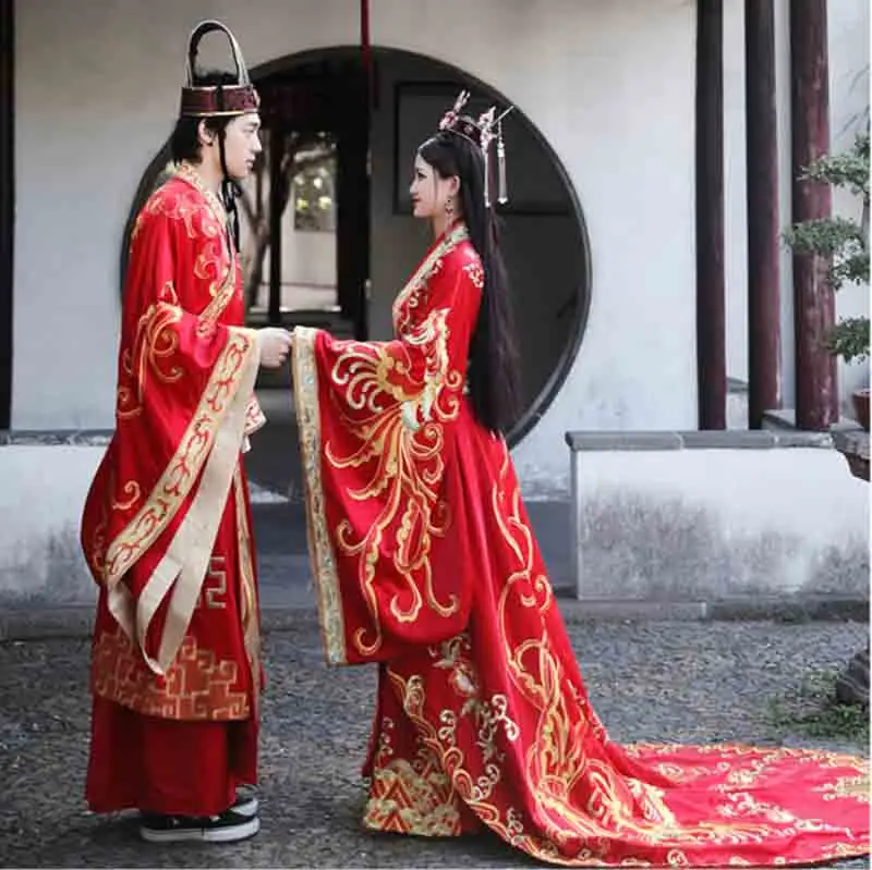 Luxury Hanfu Men/Women Chinese Traditional Embroidery Wedding Hanfu Red Dress Couples Cosplay Costume For Couples Plus Size 2XL