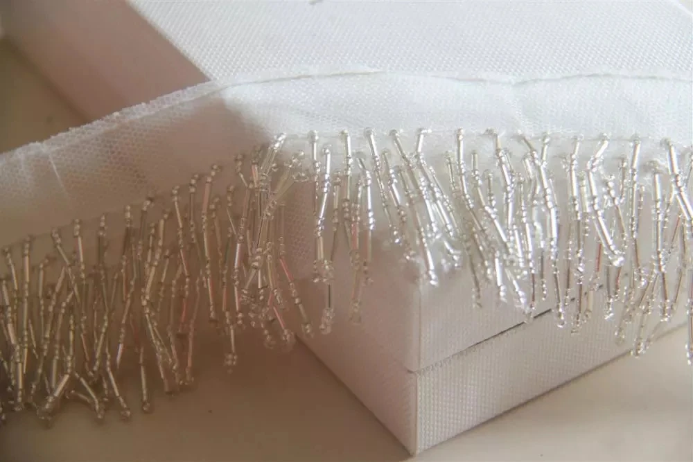 Mesh Gauze Rhinestone Beaded Tube Fringed Lace Trim 5cm Wide Handmade DIY Decorative Clothing Headband Accessories