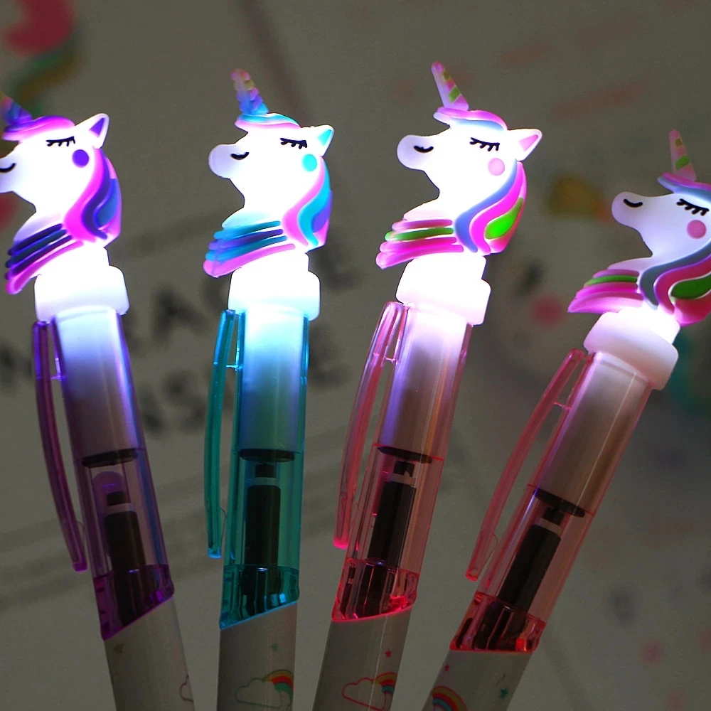 Creative Cartoon Unicorn Light Kawaii Cute Glowing Ballpoint LED Pen Student Stationery 0.5mm Writing Tool School Supplies