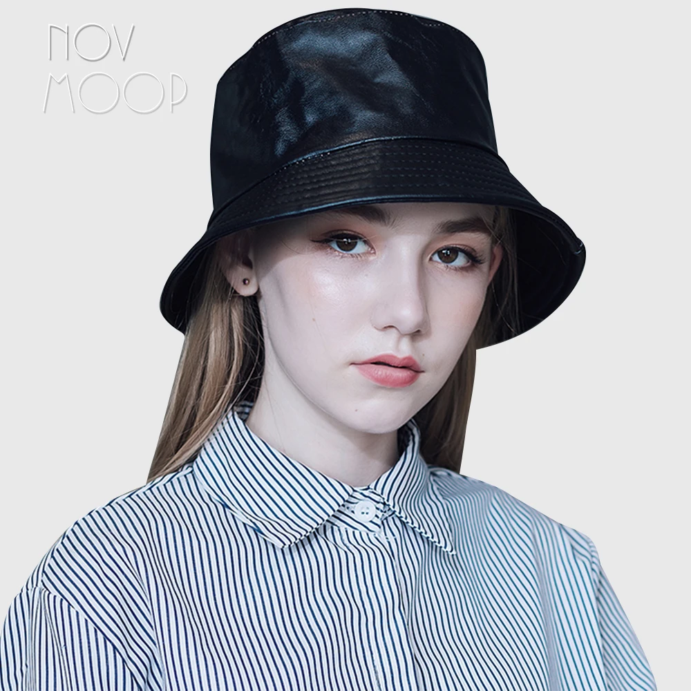 Novmoop genuine leather sheepskin bucket hats delicate neat sawing nice patterned Chapeau de pêcheur en cuir LT3413