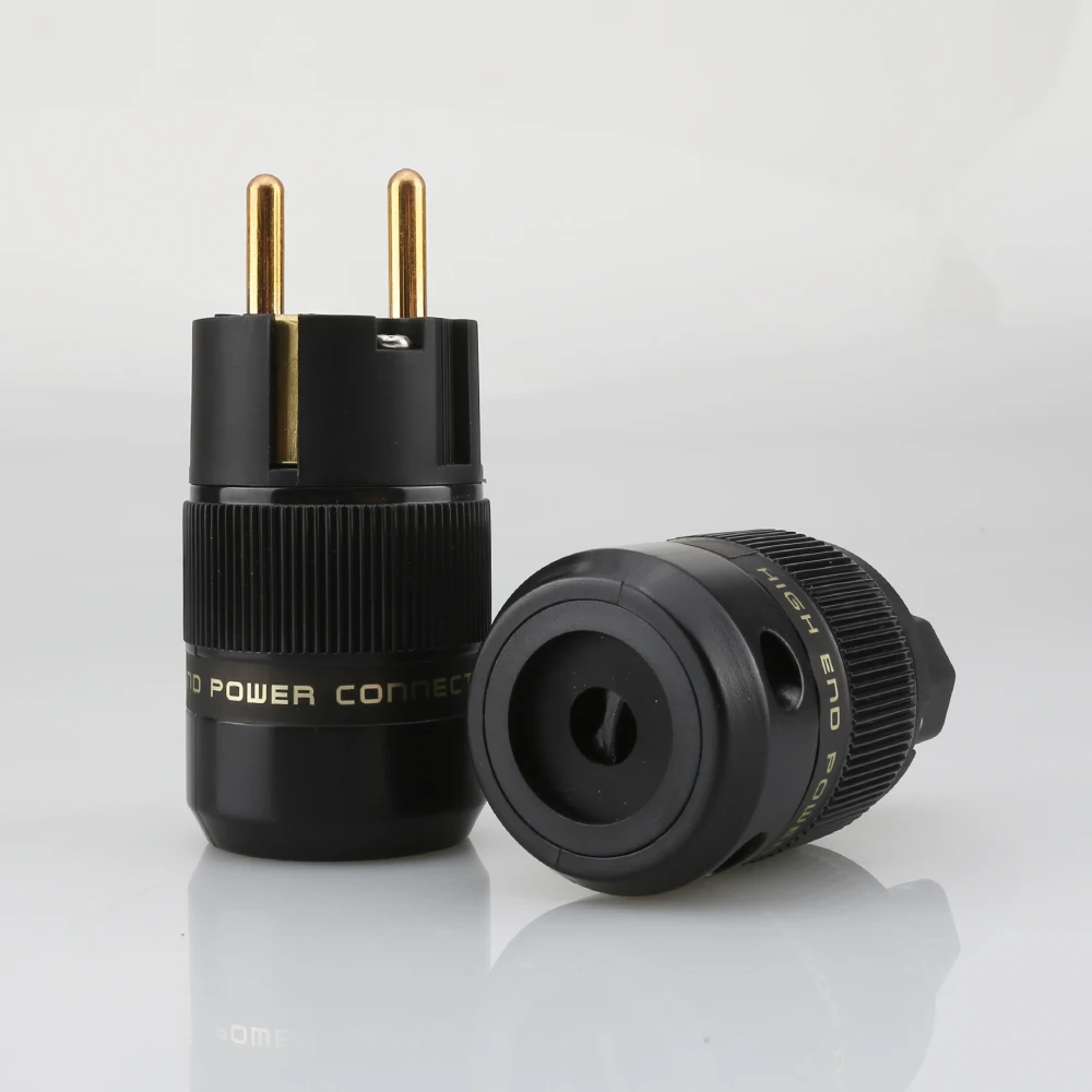 24K Gold Plated Schuko EU Power Plug IEC C13 Connector High End HIFI Audio AC Mains Plug Brass For Amplifier DAC