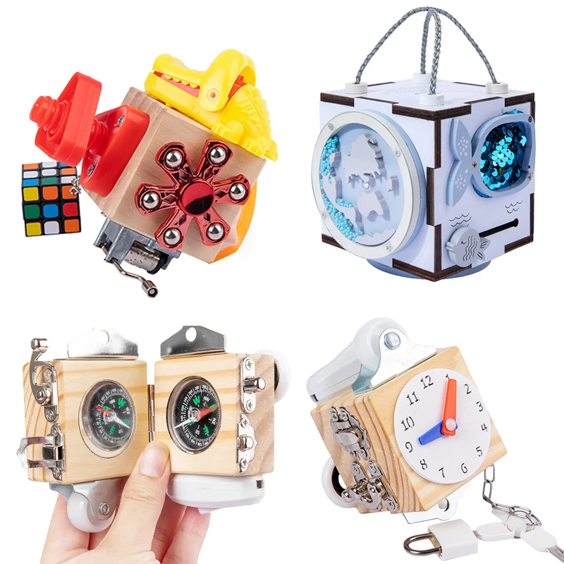 

Детские деревянные игрушки-кубики Монтессори, часы с разблокировкой и винтами, доски для навыков жизни, развивающие сенсорные игрушки для тренировки мелкой моторики