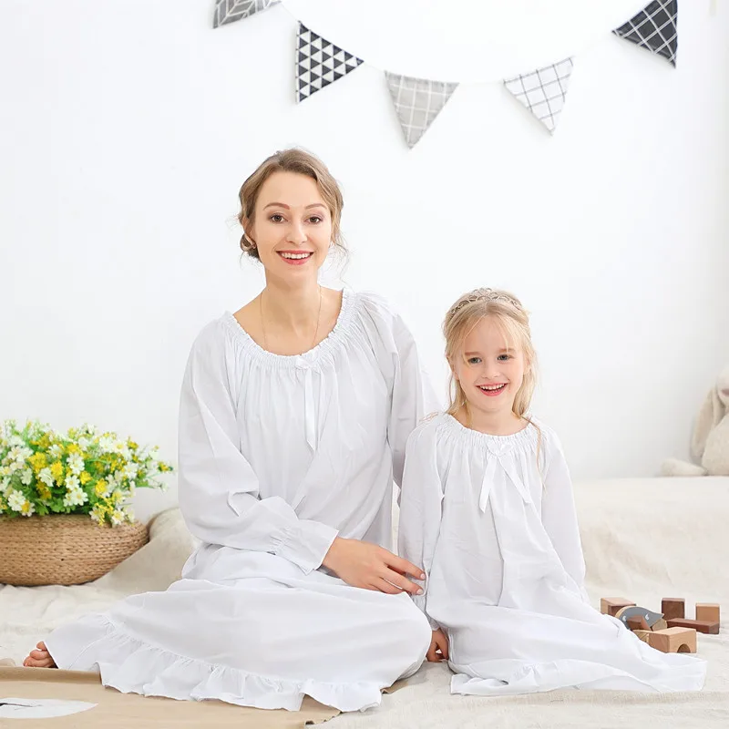 Mother  Daughter Nightdress Family Matching Outfit Long Sleeve  Palace Princess Nightgown-Outer Wear Pajamas