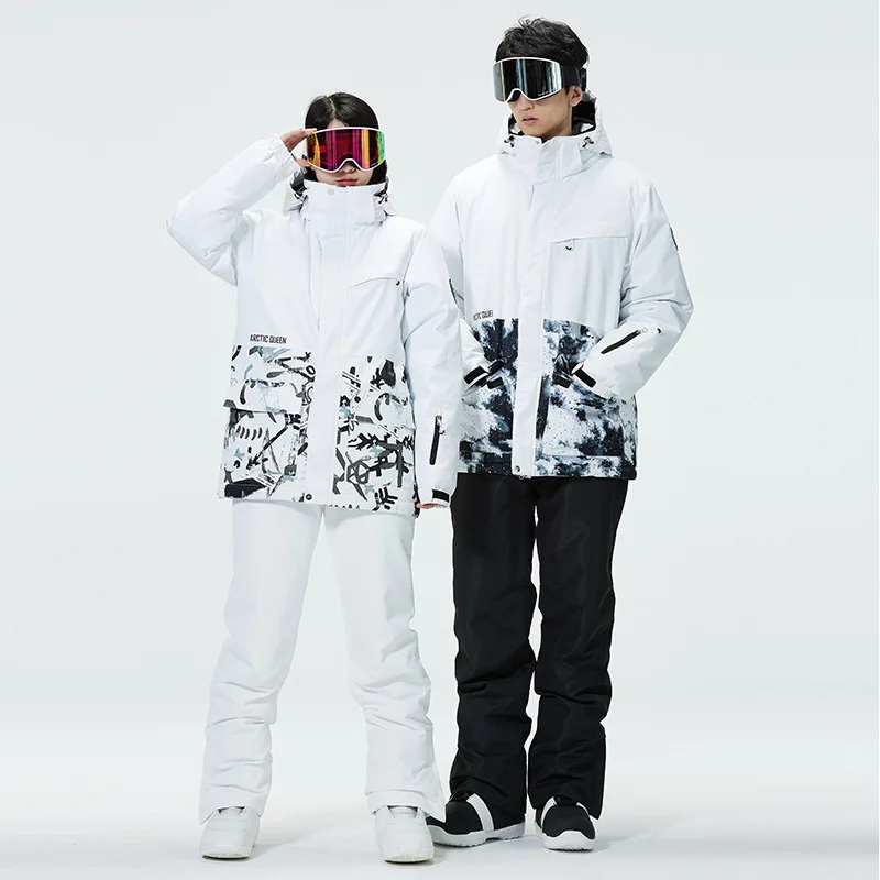 2023 New Fashion Color Block Ski Suit Men Women Windproof Waterproof Snowboarding Jackets Pants Female Snow Costumes Overalls