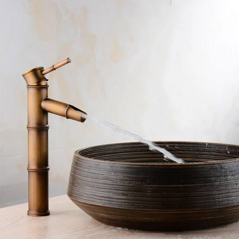 

Antique Bamboo Above Counter Basin Washbasin Faucet Hotel All-copper Hot and Cold European Style Faucet Household Basin Faucet