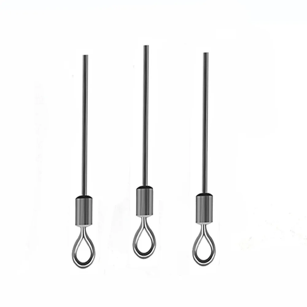 50pcs Fishing Swivel Hard Steel Wire Long Pole Fishing Swivel Stainless Steel Barrel Rolling Connector Fishing Accessories