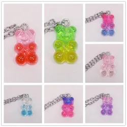 Handmade Gradient Color Candy 7 Color Cute Judy Cartoon Bear Charm Necklace for Women Girl Daily Jewelry Party Gifts
