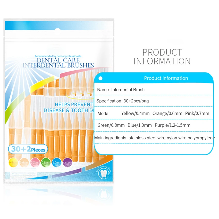 32 pçs/set Adultos Escova Interdental escova palito Portátil Limpar entre os dentes de Limpeza Escovas Dentais para Dentes Oral Care