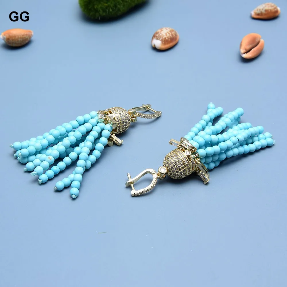 Imagem -05 - Brincos de Gancho Banhados a Ouro para Mulheres gg Blue Round Turquoise Crystal Brincos Pavimentados cz cz Fitting Gifts