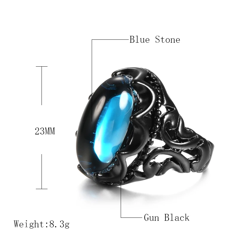 Wbmqda Wholesale Gothic Bule Glass Stone Ring Bohemian Punk Rings For Women Vintage Jewelry 2020 New Drop Shipping