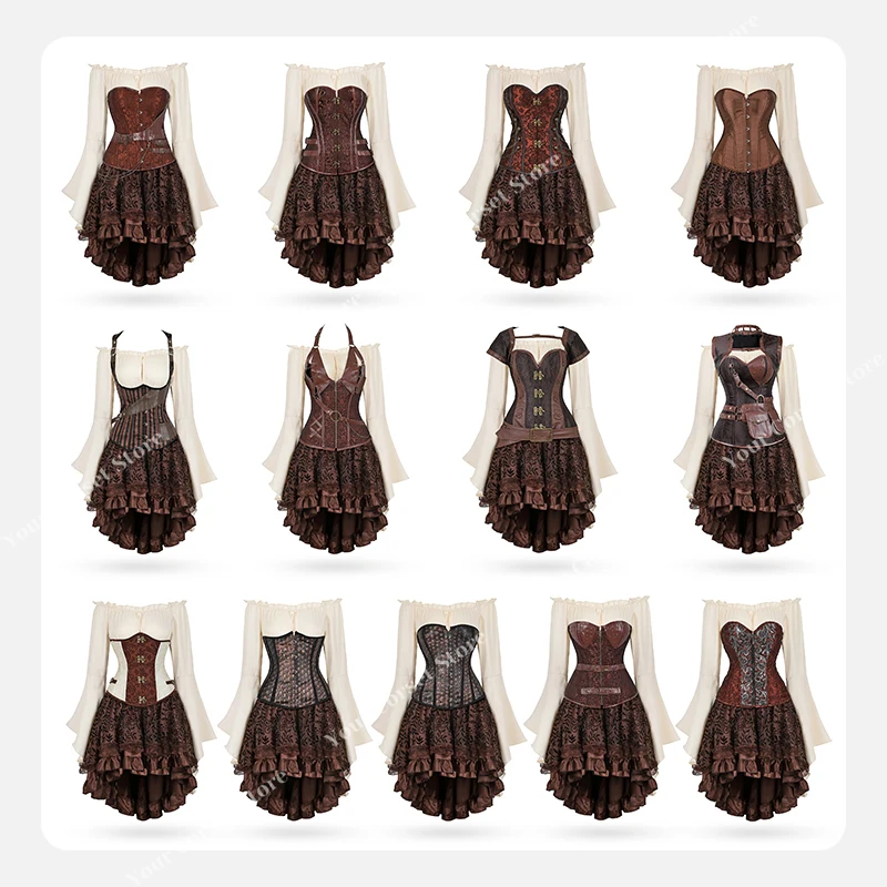 Women Pirate Costumes for Women Steampunk Corset Dresses for Women Pirate Cosplay Costume Renaissance Corset Dress Brown