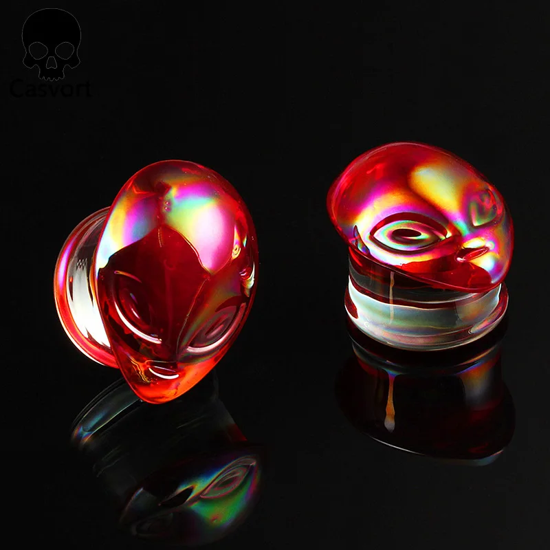 Casvort 2PCS Colorful Alien Glass Ear Body Jewelry Earrings Expanders Piercing Plugs Strechers Ear Gauges Gift For Women Men