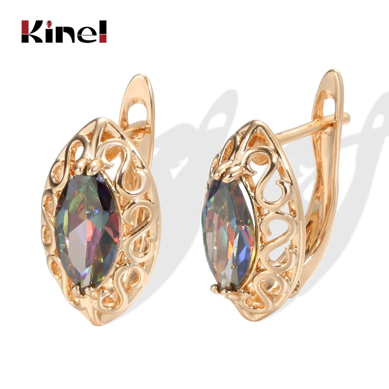 Kinel Hot Colorful Natural Zircon English Earrings for Women 585 Rose Gold Color Ethnic Bride Accessories Daily Fine Jewelry