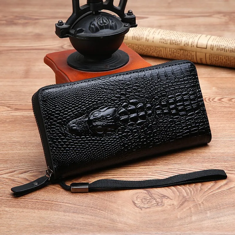 Zipper Open Men\'s Long Wallet Luxury Alligator Pattern Men\'s Safe Clutch Waist Bag Business Male Money Purse Card Bag Holder sac