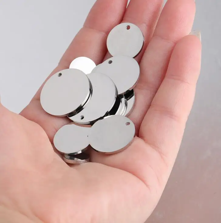 1.5mm Thickness DIY Blank Stamping Round Discs Mirror Polish Stainless Steel Engrave Charm Disk 25/15/12mm 20piece/lot