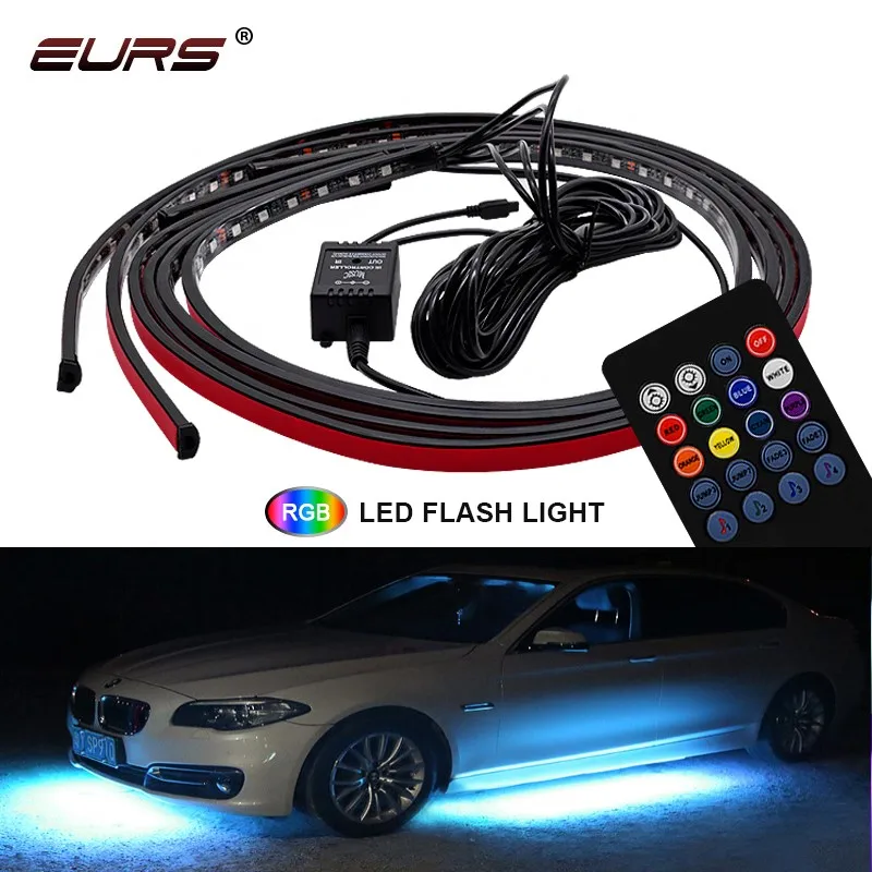 

4pcs Car Underglow Flexible LED Strip RGB Car Atmosphere Lights Music Remote /APP Bluetooth Control Neon Light 12V Accessories