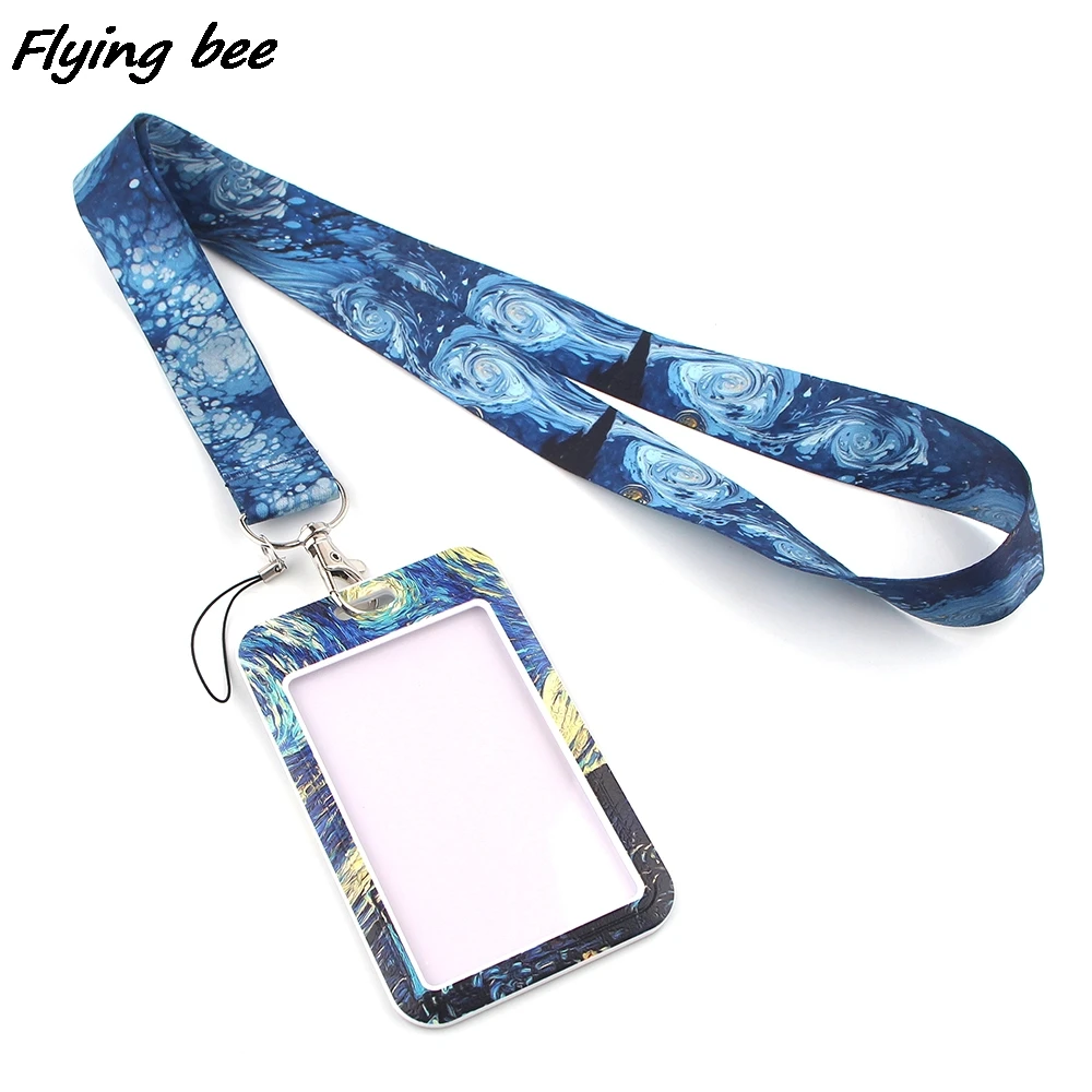 Flyingbee X1301 The Starry Sky Fashion Lanyard ID Badge Holder Bus Pass Case Cover Slip Bank Credit Card Holder Strap Cardholder