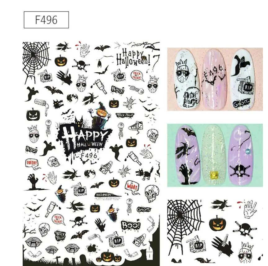 Calcomanías adhesivas para uñas de Navidad y Halloween para decoración de uñas, accesorios para uñas postizas, suministros de manicura, herramienta T1631