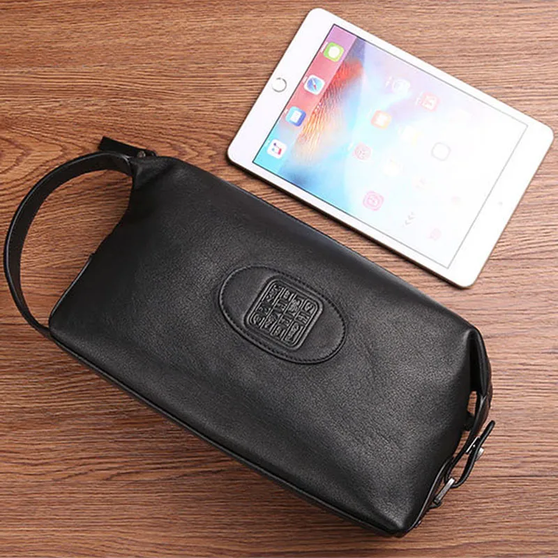 AETOO-Couro genuíno grande embreagem de dia para homens, couro masculino bolsa de negócios, embreagem retro, bolsa do telefone móvel