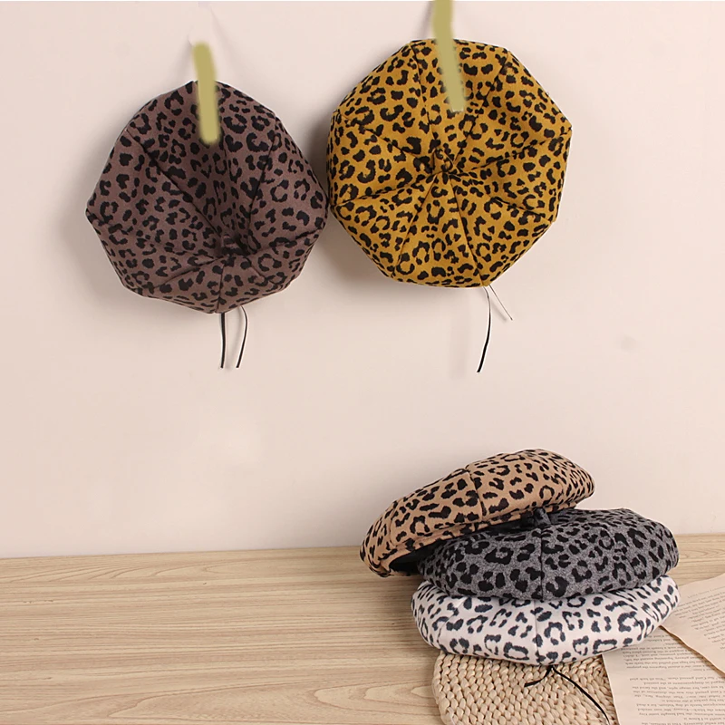 Leopard Kids Hat for Girls Beret Autumn Winter Baby Cap Adjustable Vintage Children Girl Hats for 2-5Y